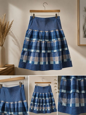 Skirt XXL used, blue checkered pattern with elastic waist