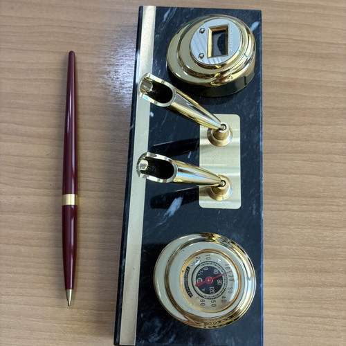 Vintage marble Quartz pen holder with two pens