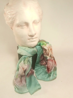 Φουλάρι όλο μετάξι σαν καινούργιο σε αποχρώσεις τιρκουάζ και ροζ