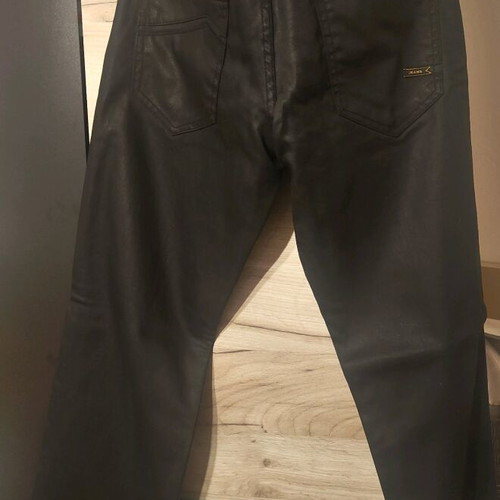 Antivirus Pants Black Coated Denim Leather Look Slim Fit new