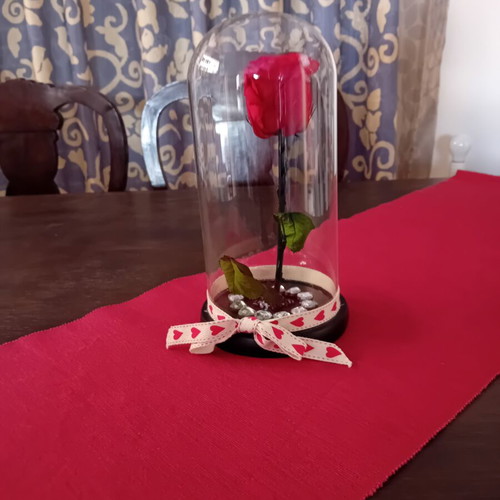 Eternal rose in glass dome with wooden base, like new