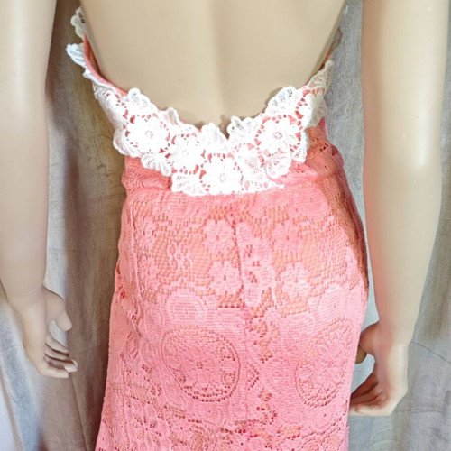 Vintage lace dress coral pink S/M
