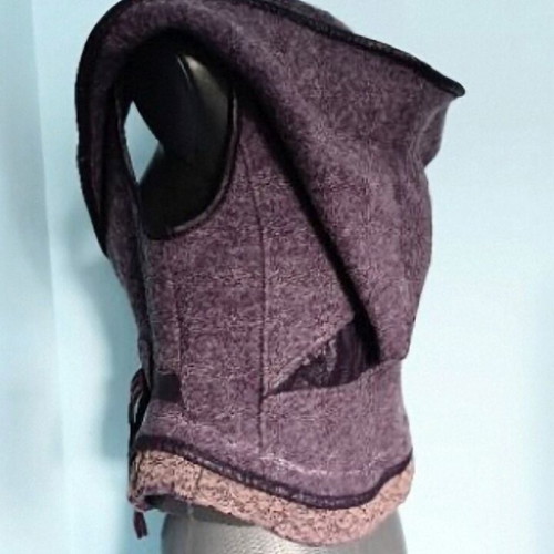 Culture designer bustier vest with hood, leather and pressed wool