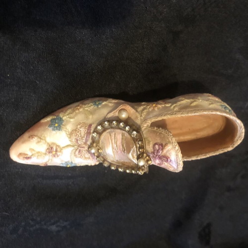 Vintage decorative miniature shoe with floral design and crystals