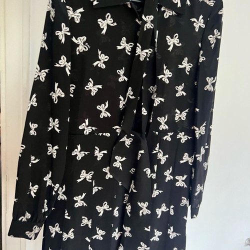 Coach Bow Print Silk Dress new, size S, black and beige