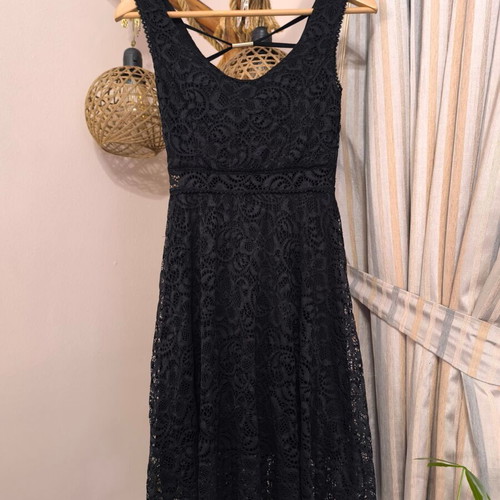 Black lace dress new, cloche silhouette, elegant back detail