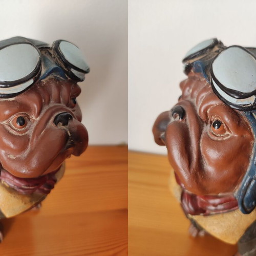 Bulldog Pilot Bust Decorative Figurine like new, retro style