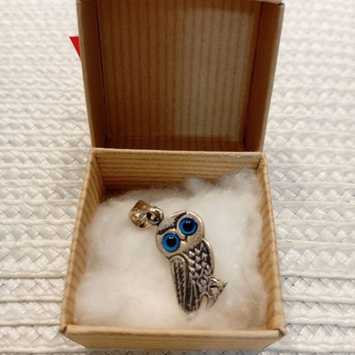 Silver 925 Owl Pendant with Blue Eyes