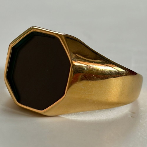 Black Enamel Octagon Signet Ring New, 316L Stainless Steel, US Size 12