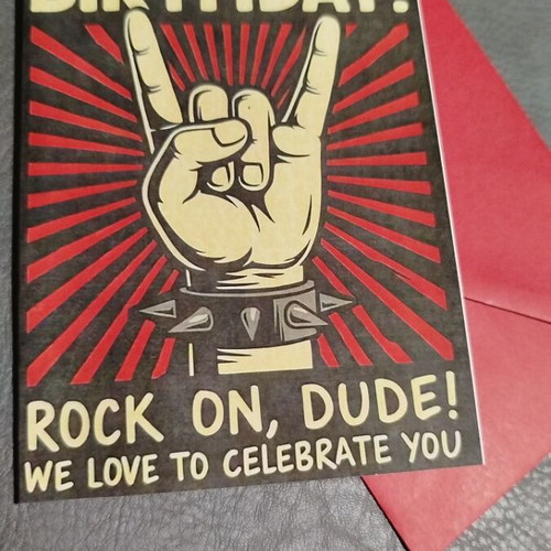 Rock On Dude Birthday Card new with red envelope