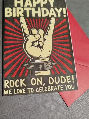 Rock On Dude Birthday Card new with red envelope