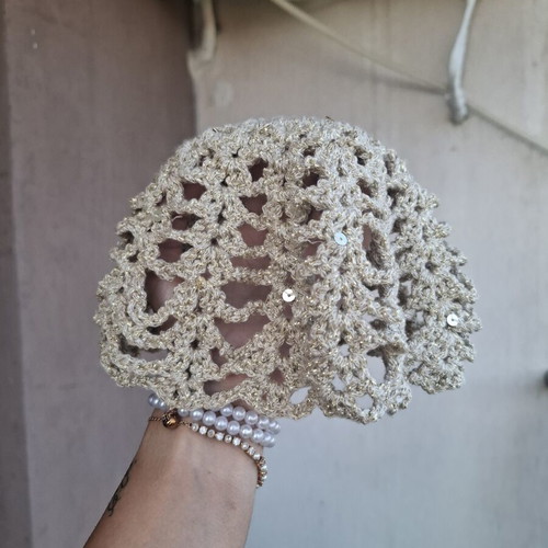 Handmade mesh hat with sequins, new, size S