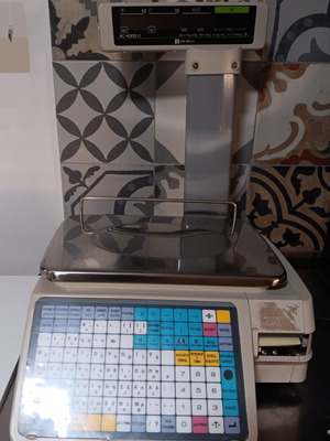 Retail scale with label and tape printer, column type