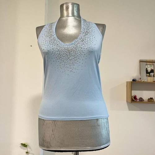 Y2K 00s Embellished Halterneck Top by Clockhouse C&A size UK14 EU40 used, blue