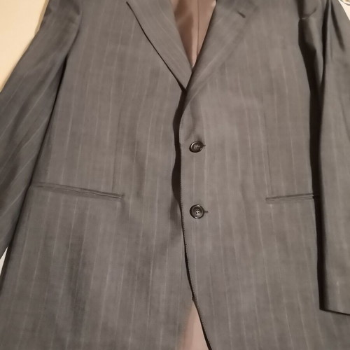Gray striped men's summer suit by E. Loumos, used, size 50 jacket, altered pants