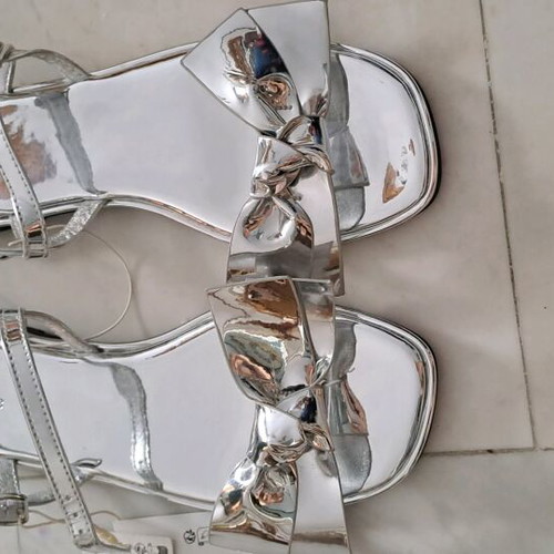 Zara silver mirrored sandals with bow new, size 38