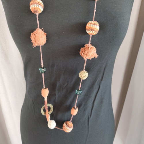 Handmade Boho Necklace ~100cm, earth tones