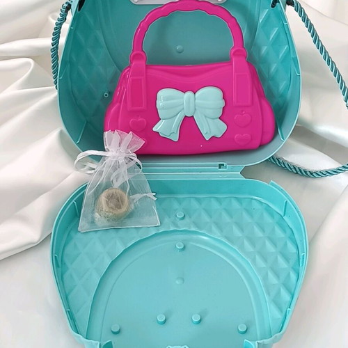 Kids bags set used, pink and turquoise with bows