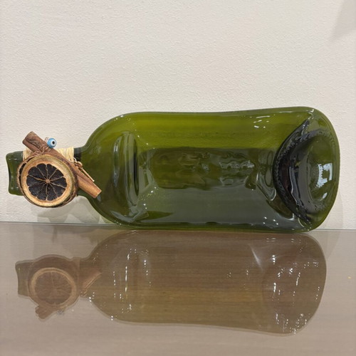Decorative glass bottle serving platter, handmade