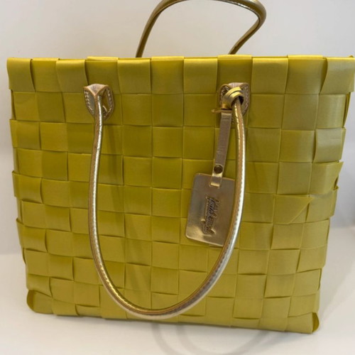 Fullah Sugah tote bag like new, lime with gold handles