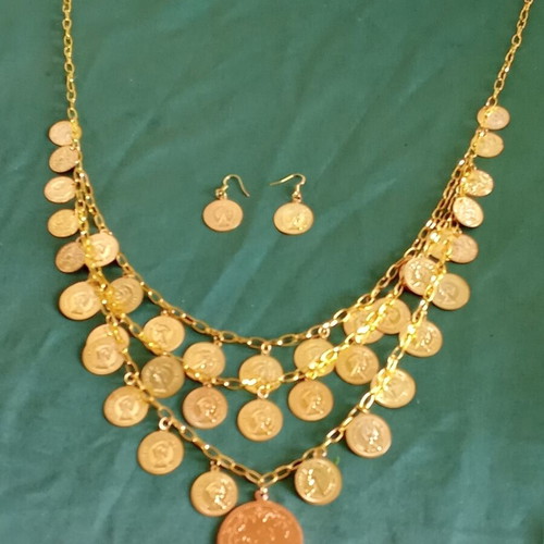 A.L.E. Handmade Necklace and Earrings Set, New, Gold Color