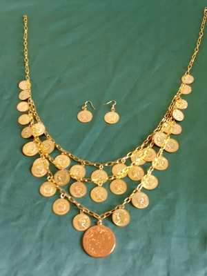 A.L.E. Handmade Necklace and Earrings Set, New, Gold Color