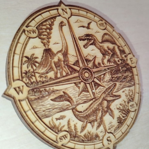 Wooden coaster with dinosaur landscape, custom made
