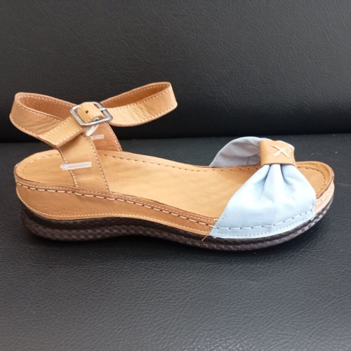 Leather platform sandals new, soft sole, blue and brown