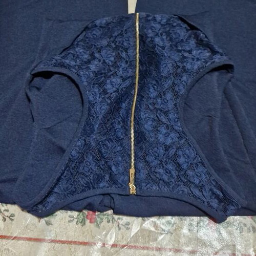 One-piece jumpsuit M dark blue with see-through lace and built-in caps like new