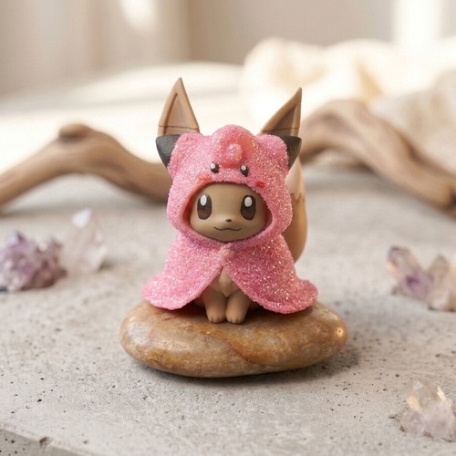Little figure Eevee wearing poncho Clefairy glitter edition handmade