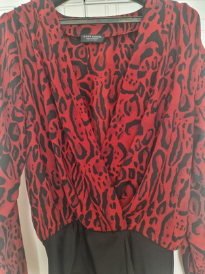 Zara animal print bodysuit size L like new, black and red