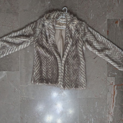 New Line synthetic fur coat chevron pattern, like new, size M
