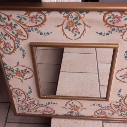 Vintage mirror 60 years used with handmade embroidery