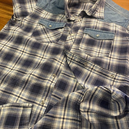 Sfera Men Checked Shirt with Denim Details Large like new