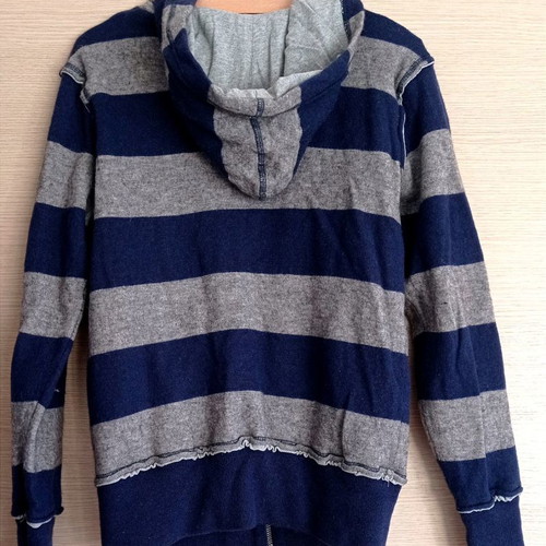 Singly hoodie used, grey with blue stripes, kids Large and women's Medium