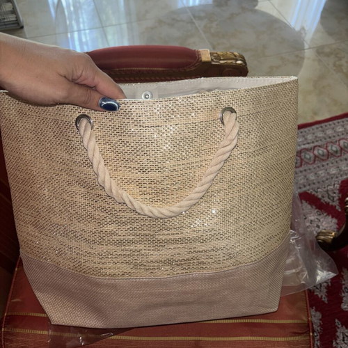 Beach bag new, beige and silver shoulder style