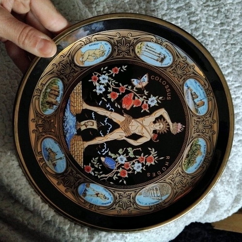 Ceramic plate with 24k gold like new, Colossus of Rhodes decorative