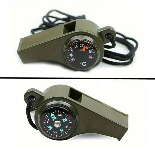 Military whistle with compass and thermometer new