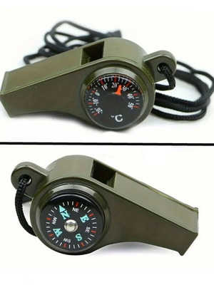 Military whistle with compass and thermometer new