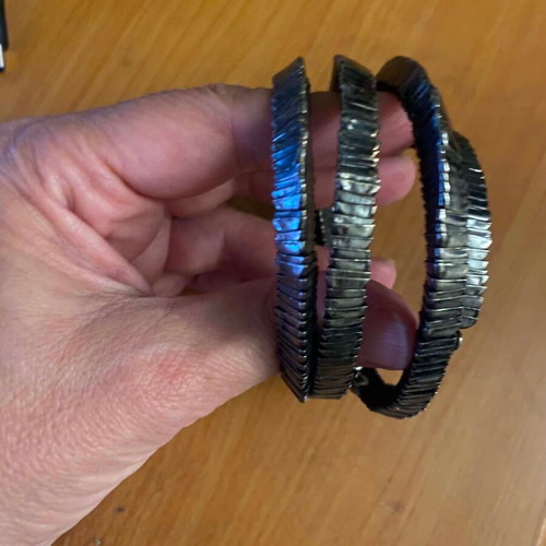 Handmade elastic multilayer hematite bracelet with geometric texture