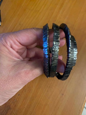 Handmade elastic multilayer hematite bracelet with geometric texture