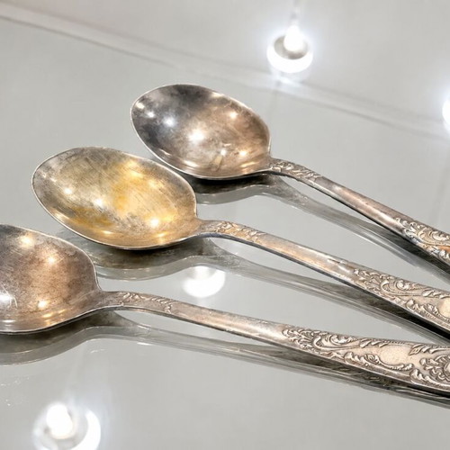 Vintage Set of 6 Silver-Plated Dessert Spoons USSR used