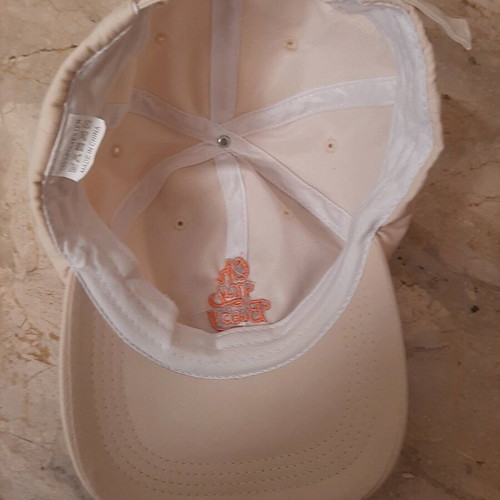 Women's hat "Oh my baby" like new, beige and orange