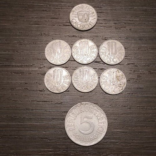 Austrian coins used, pack of 8, aluminum