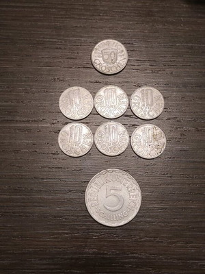 Austrian coins used, pack of 8, aluminum