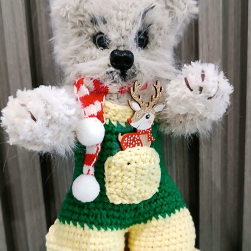 Handmade knitted cat toy new, 18cm with movable paws and head