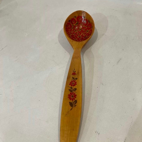 Vintage Bulgarian decorative spoon used with hand-painted flowers 36cm