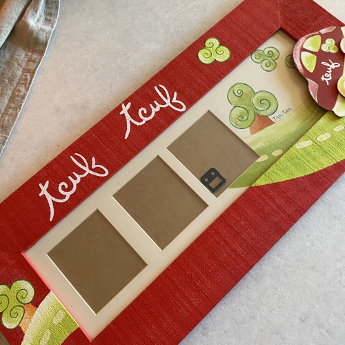 Handmade wooden children's wall photo frame red with trees and car