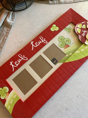 Handmade wooden children's wall photo frame red with trees and car