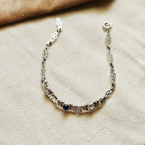 Silver bracelet 925 with dark blue and white stones, vintage